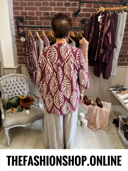 Lorena wine leaf print tunic 14-20