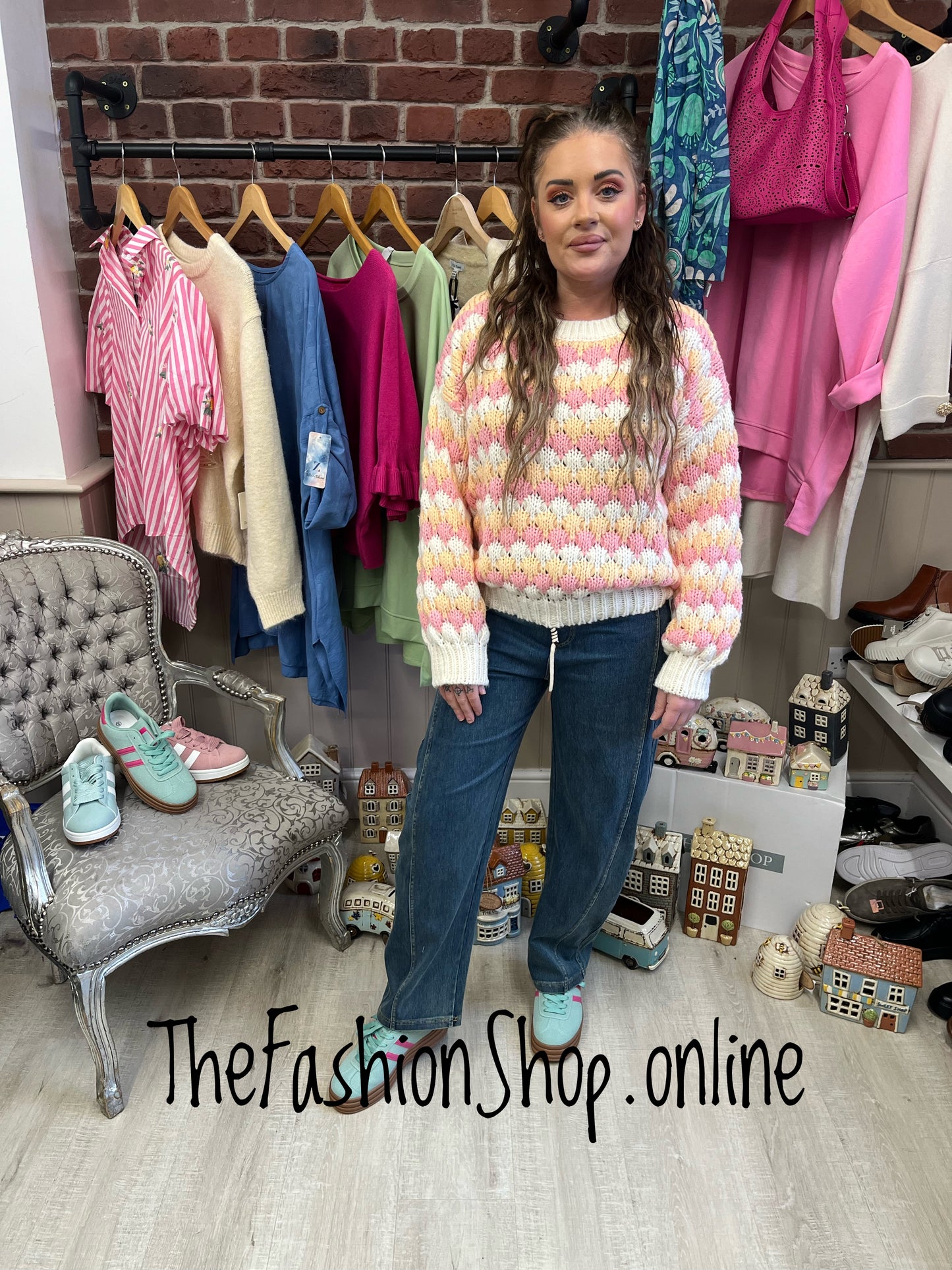 Sophia pink and orange bubble knit jumper 8-14