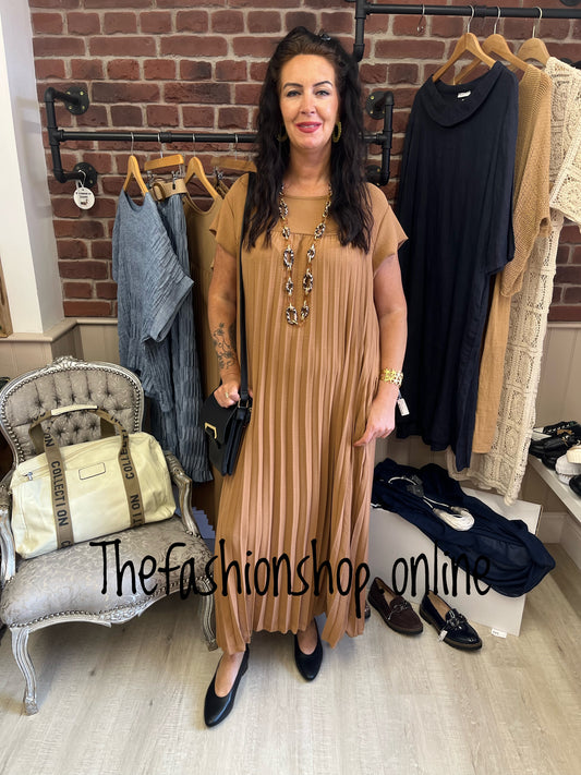 Tammy camel pleated dress 14-20