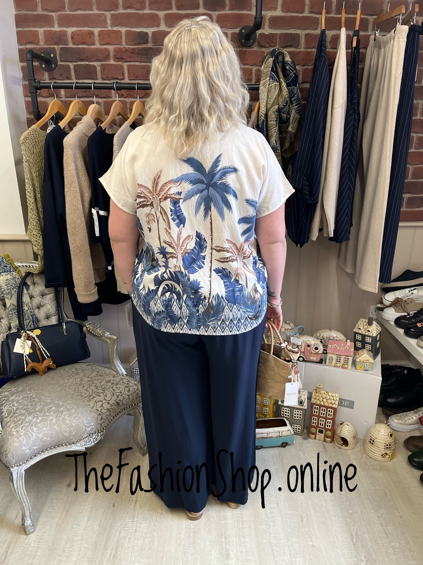 Wendy blue and cream palm leaf top 12-18