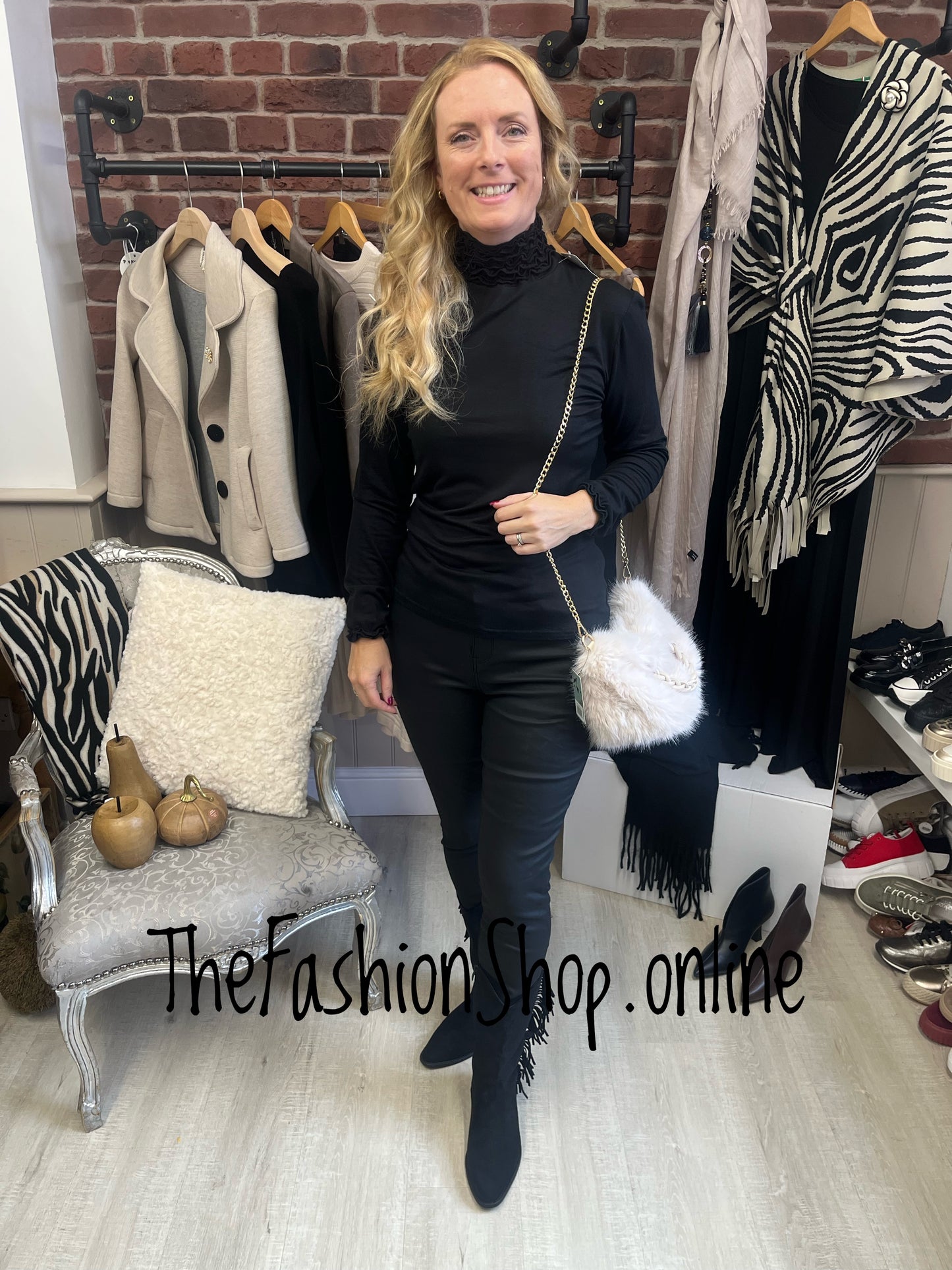 Heidi black ruffle neck polo 12-16