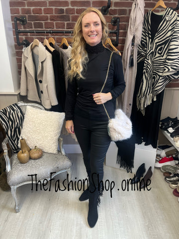 Heidi black ruffle neck polo 12-16