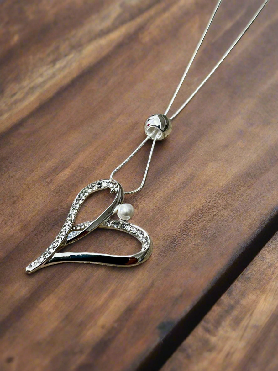 Silver diamante heart necklace