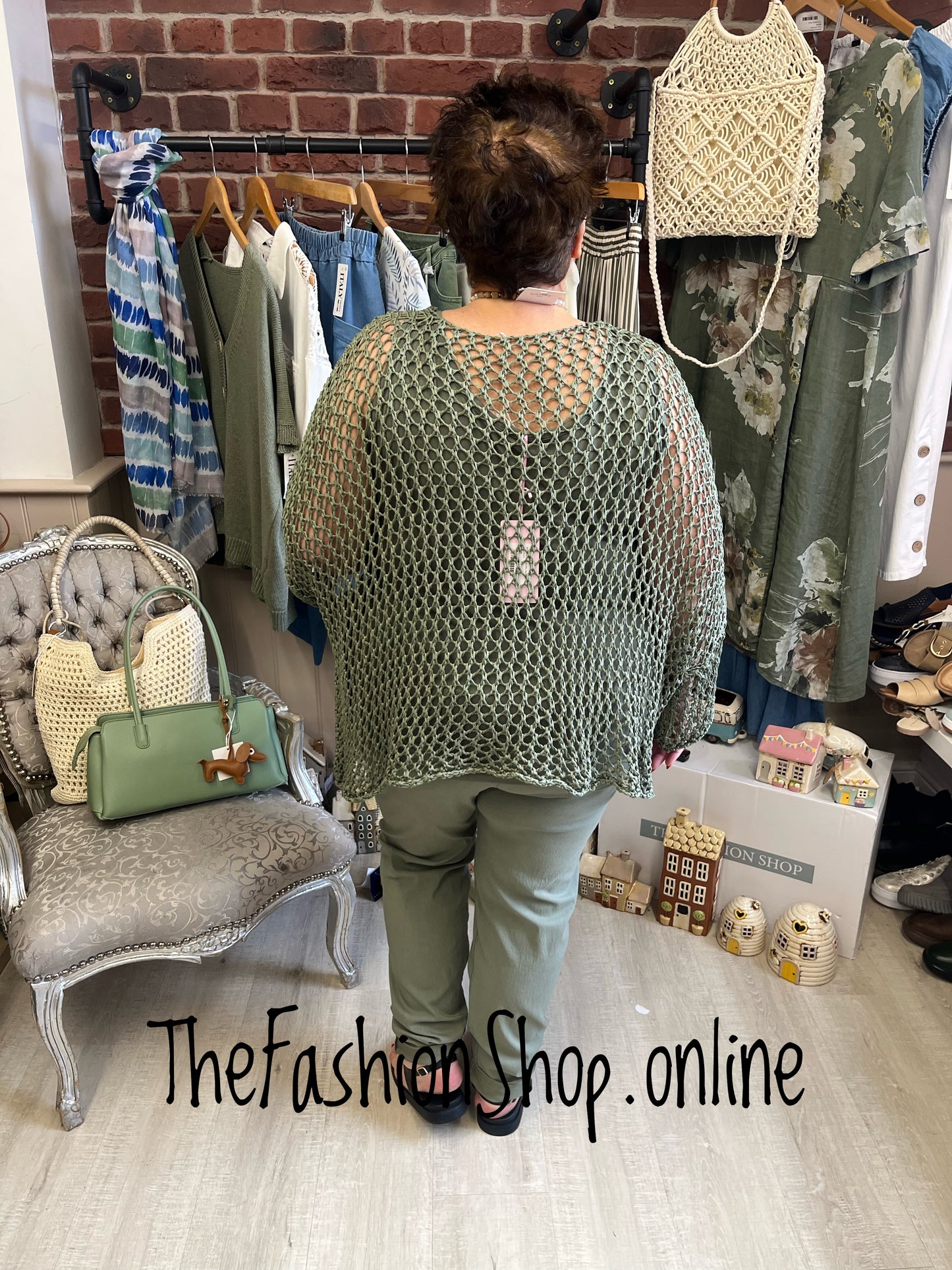 Evelyn khaki crochet layering top 14-22