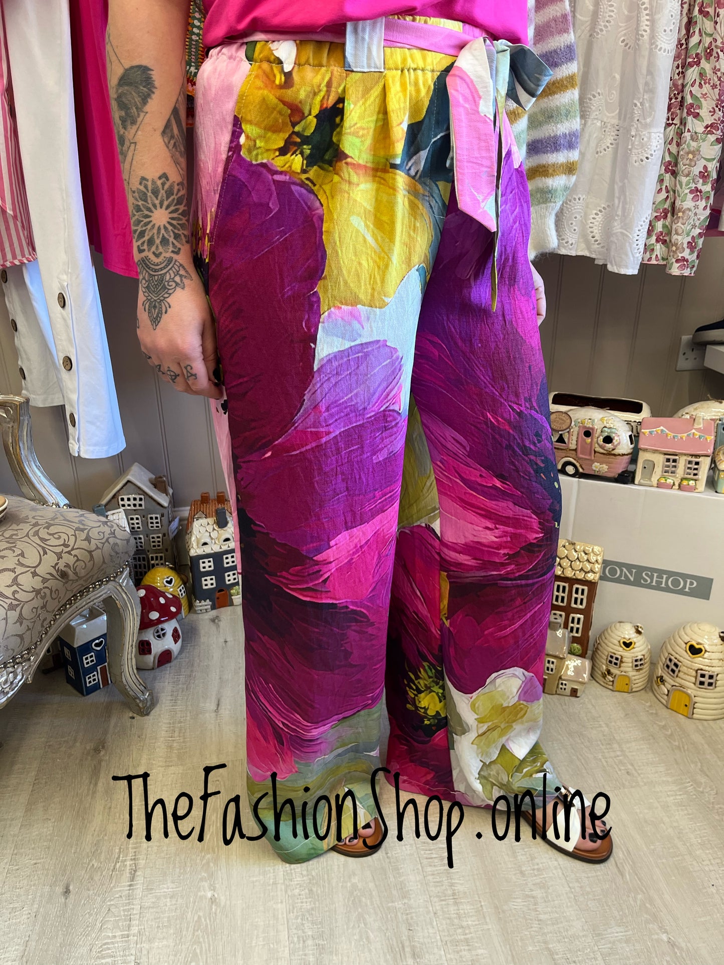 Shannon pink printed wide leg trousers sizes 10-16