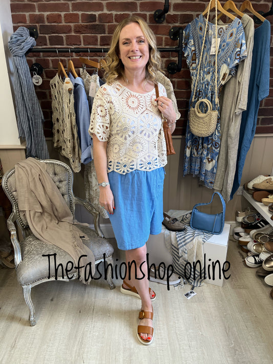 Kayleigh denim blue linen skorts 8-14