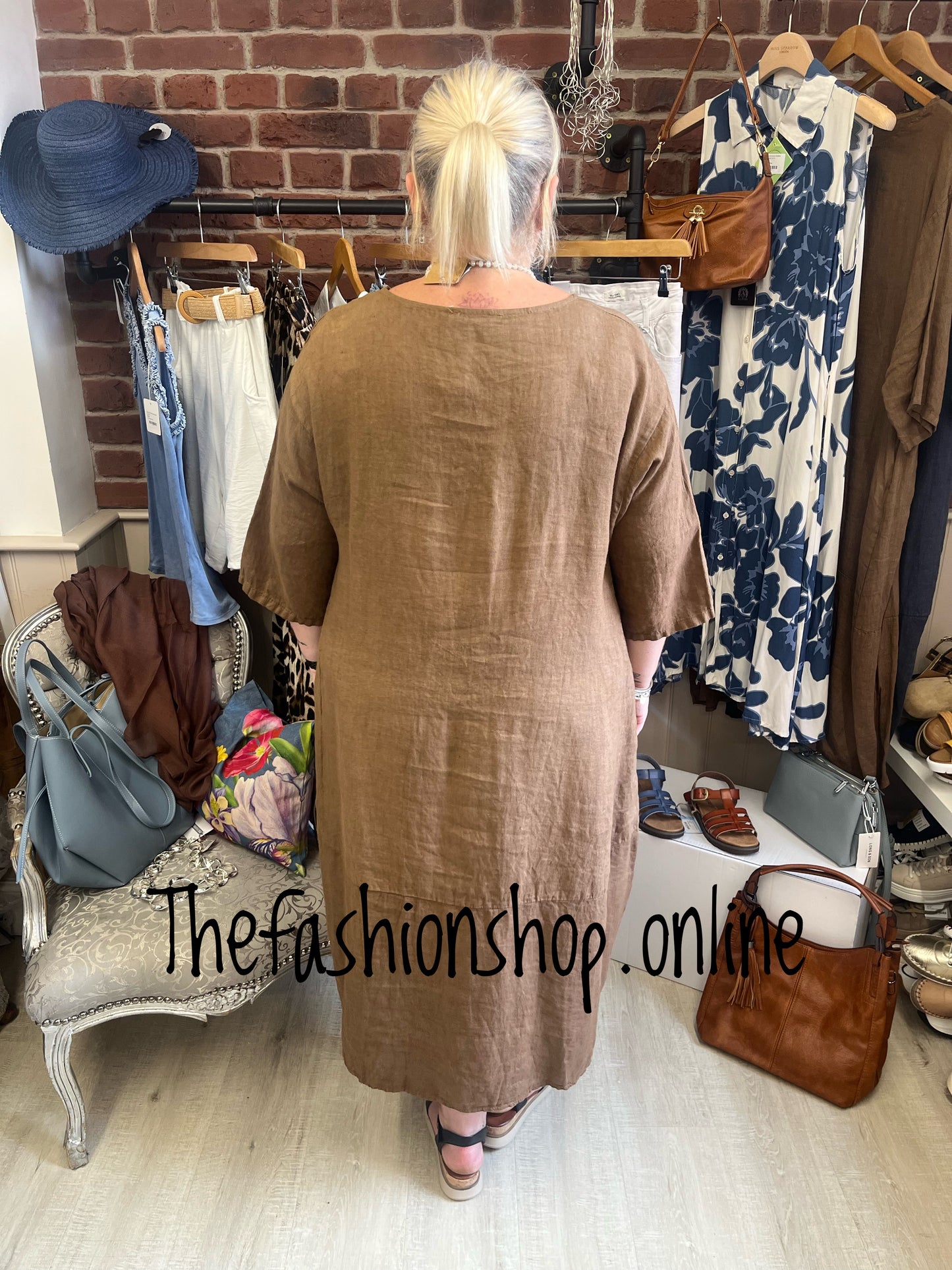 Keira brown cocoon dress with straight hem 16-22