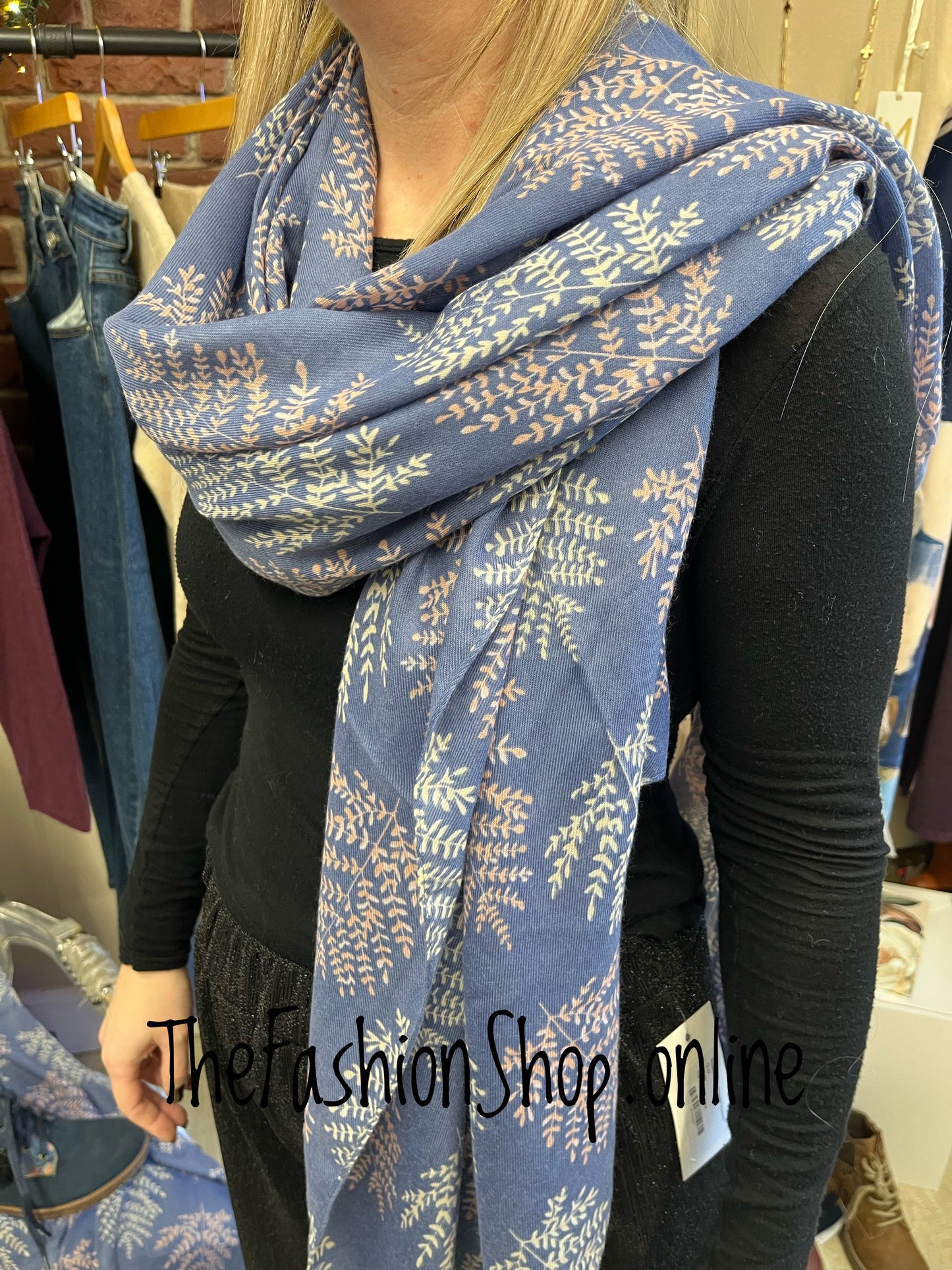Autumn Branches in Denim Blue Scarf