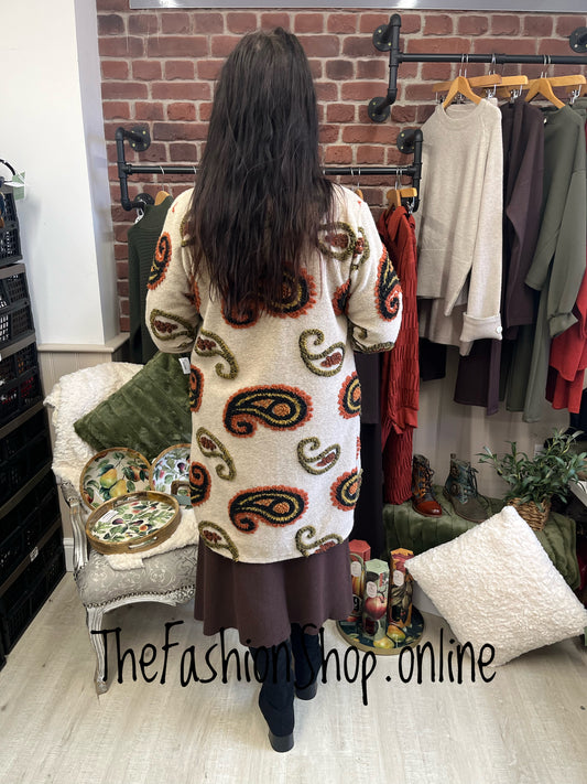 Lucy beige paisley wool mix coat 8-14