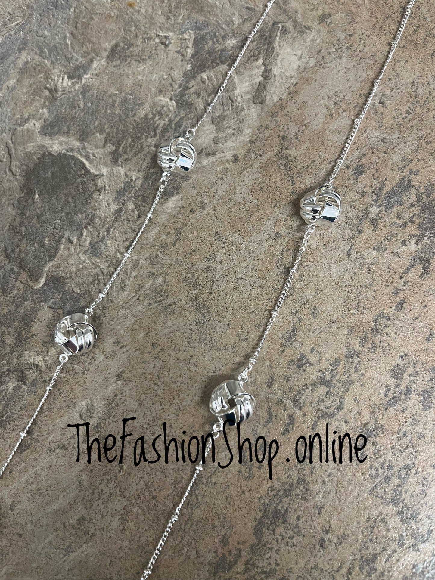 Long silver knot necklace