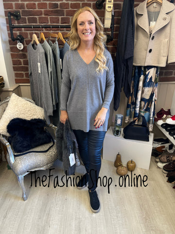 Saloos grey oversized v neck jumper sizes 10-18
