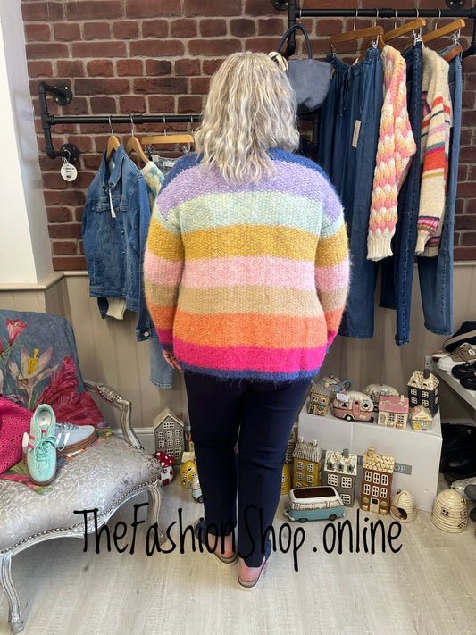 Holly rainbow striped wool mix cardigan sizes 10-12, 14-16 and 18