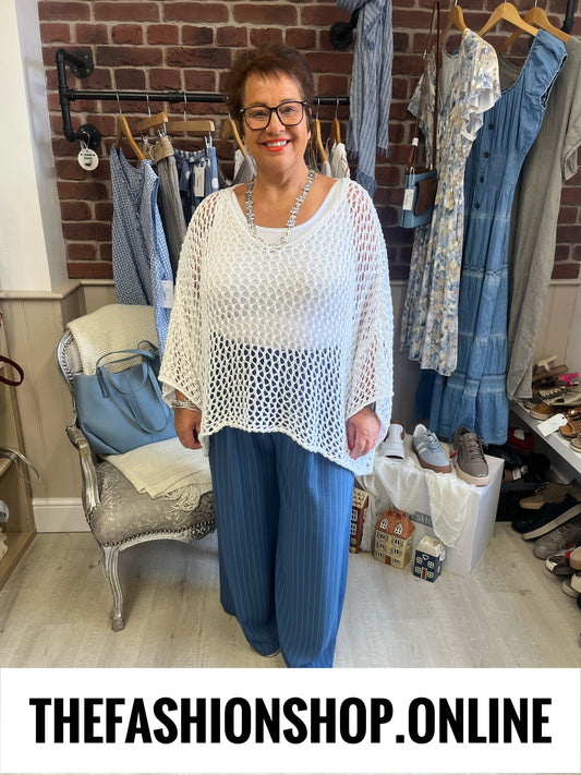 Chloe denim blue striped wide leg trousers 12-22