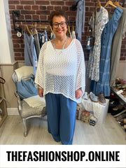 Chloe denim blue striped wide leg trousers 12-22