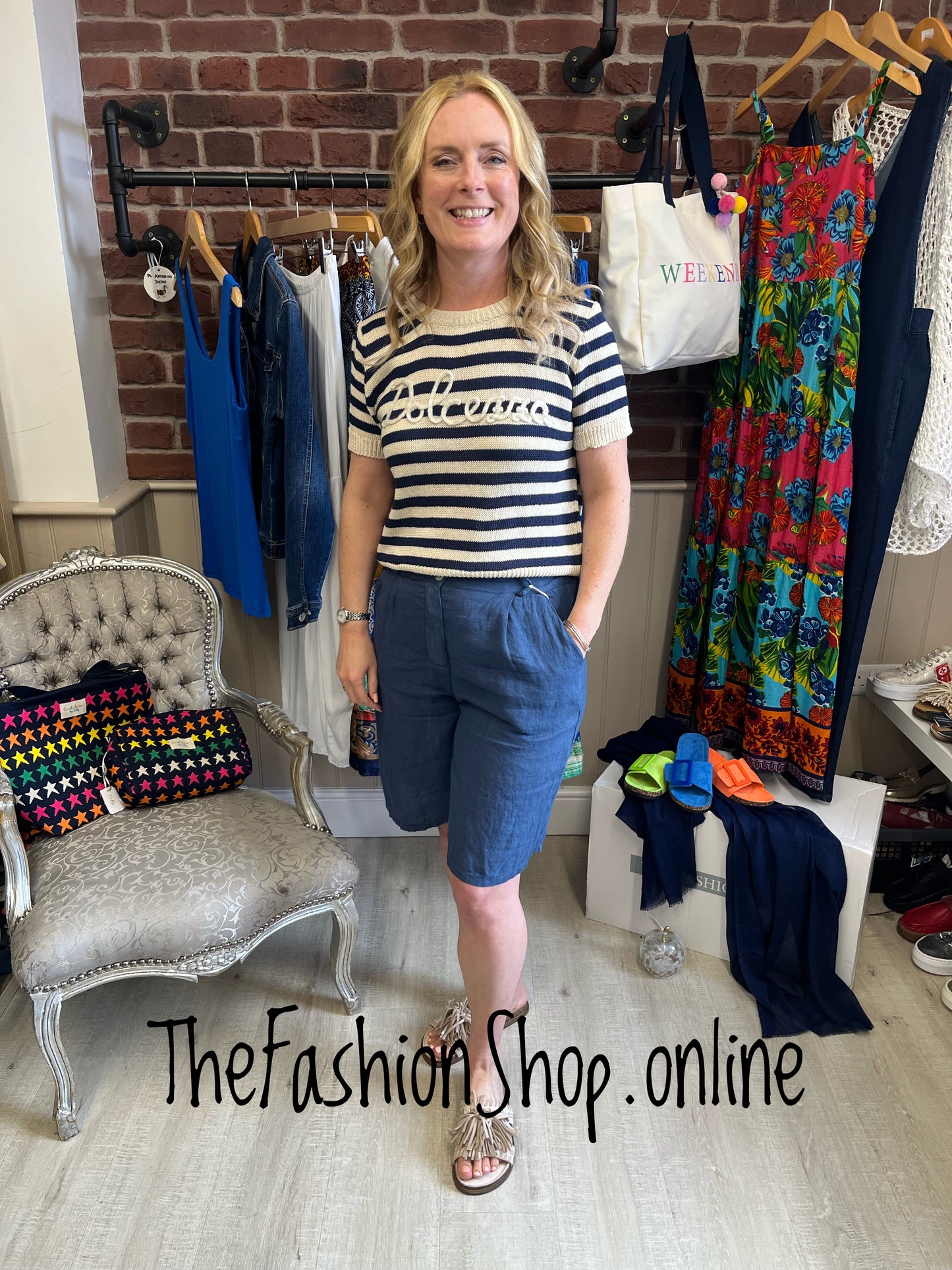 Sienna denim blue linen shorts 10-14