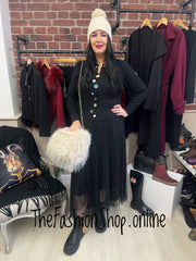 Wonky button cardigan in black 8-14