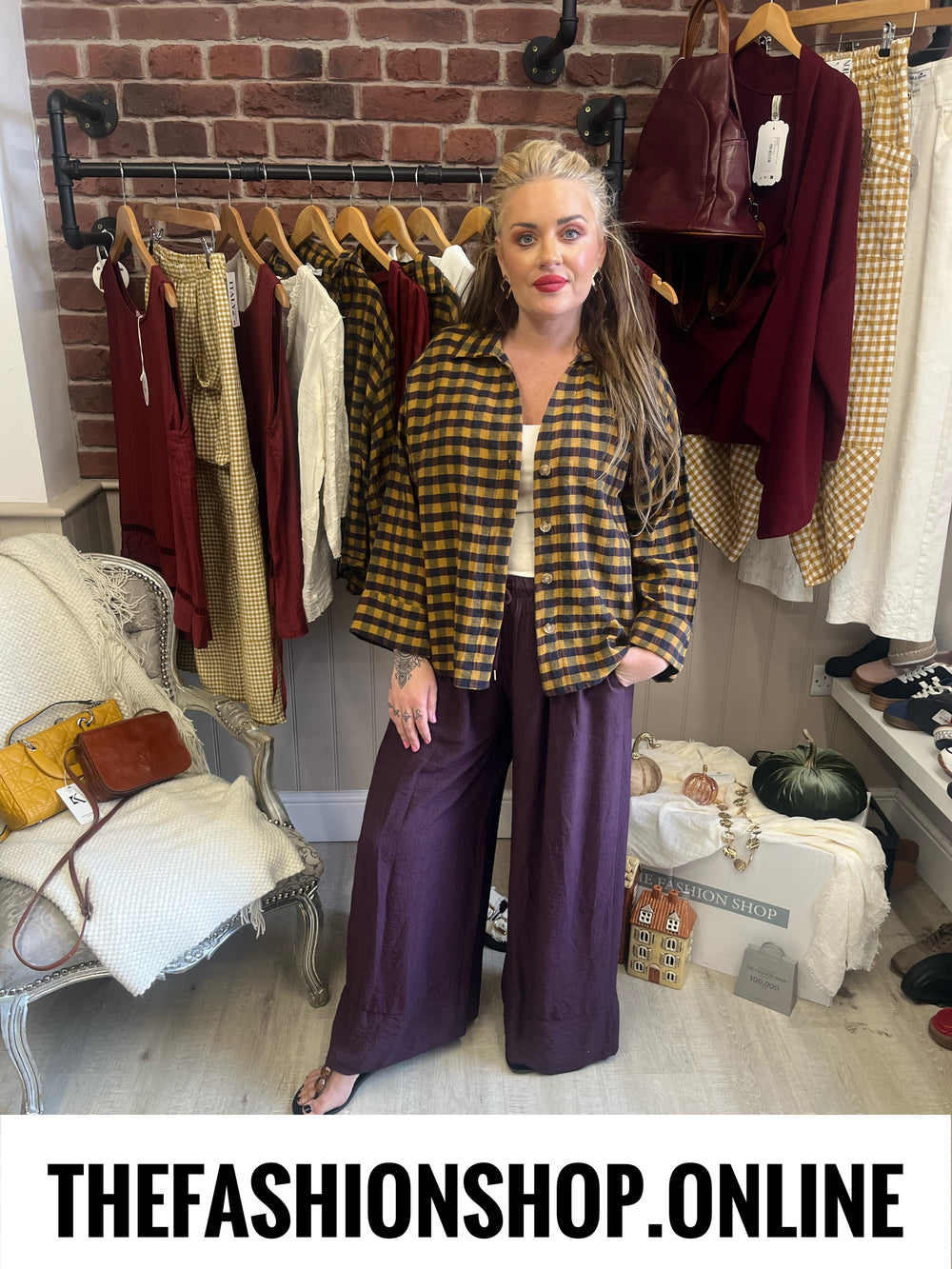 Abigail mustard and mulberry gingham shirt 10-16