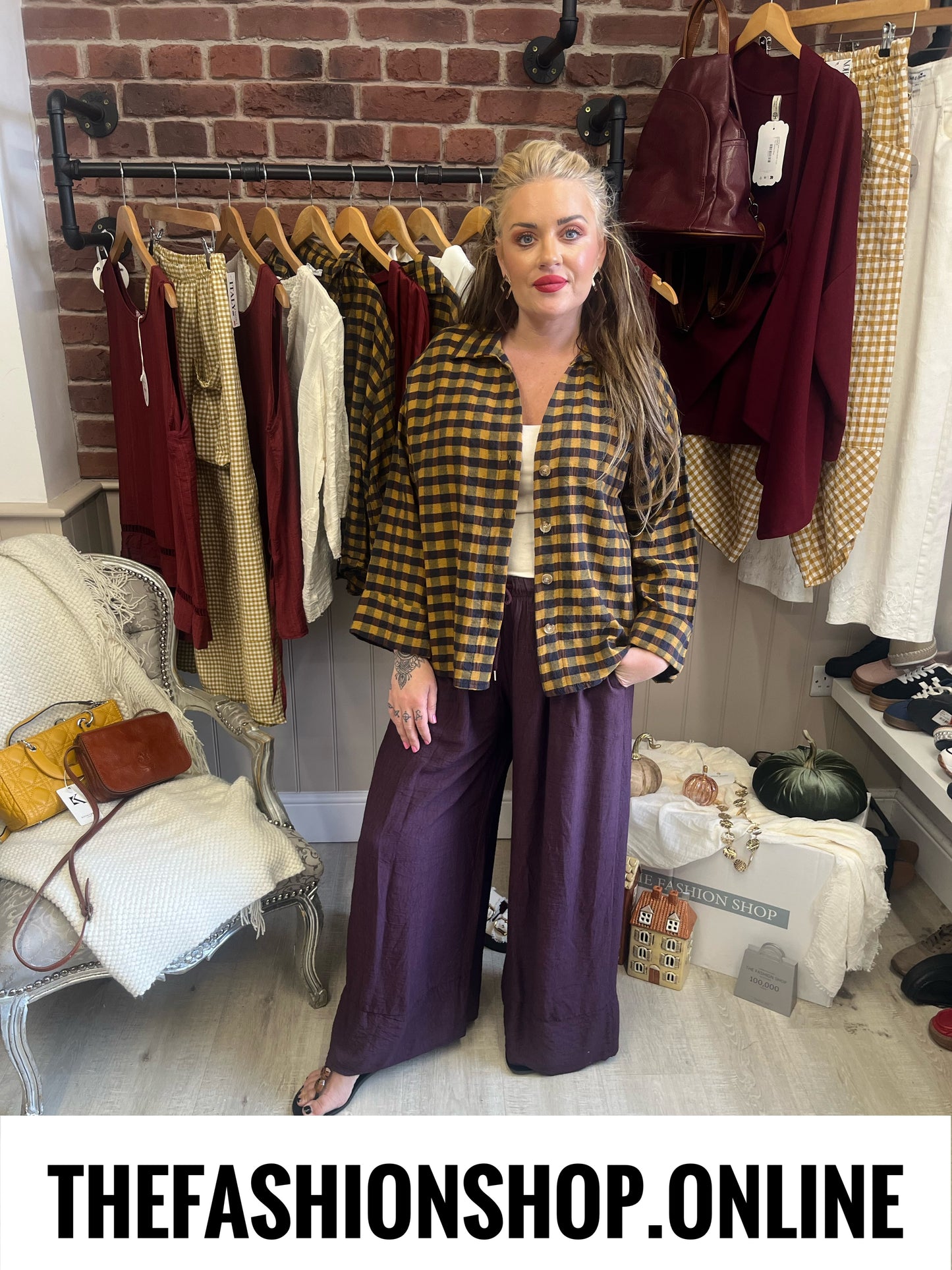 Abigail mustard and mulberry gingham shirt 10-16