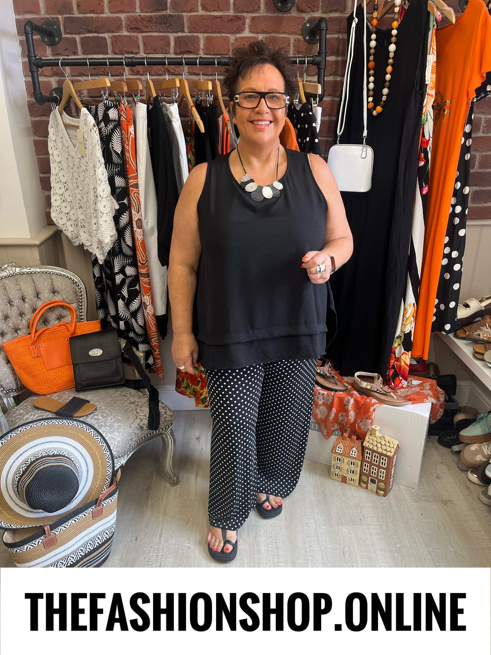 Luna black small polka dot trousers 14-20