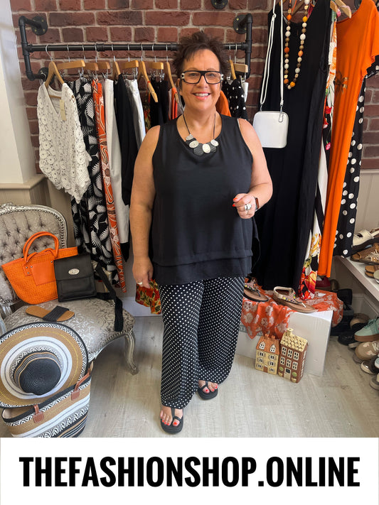 Luna black small polka dot trousers 14-20