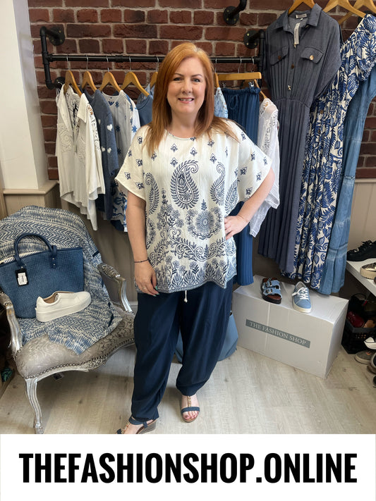 Anna white paisley linen mix top 14-20