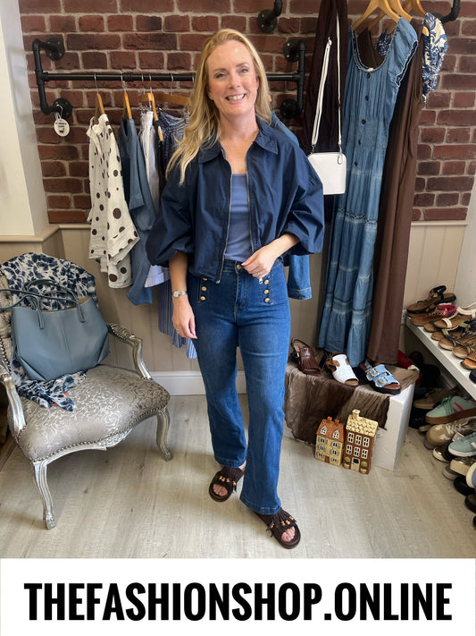 Jupiter navy bubble hem jacket 8-14