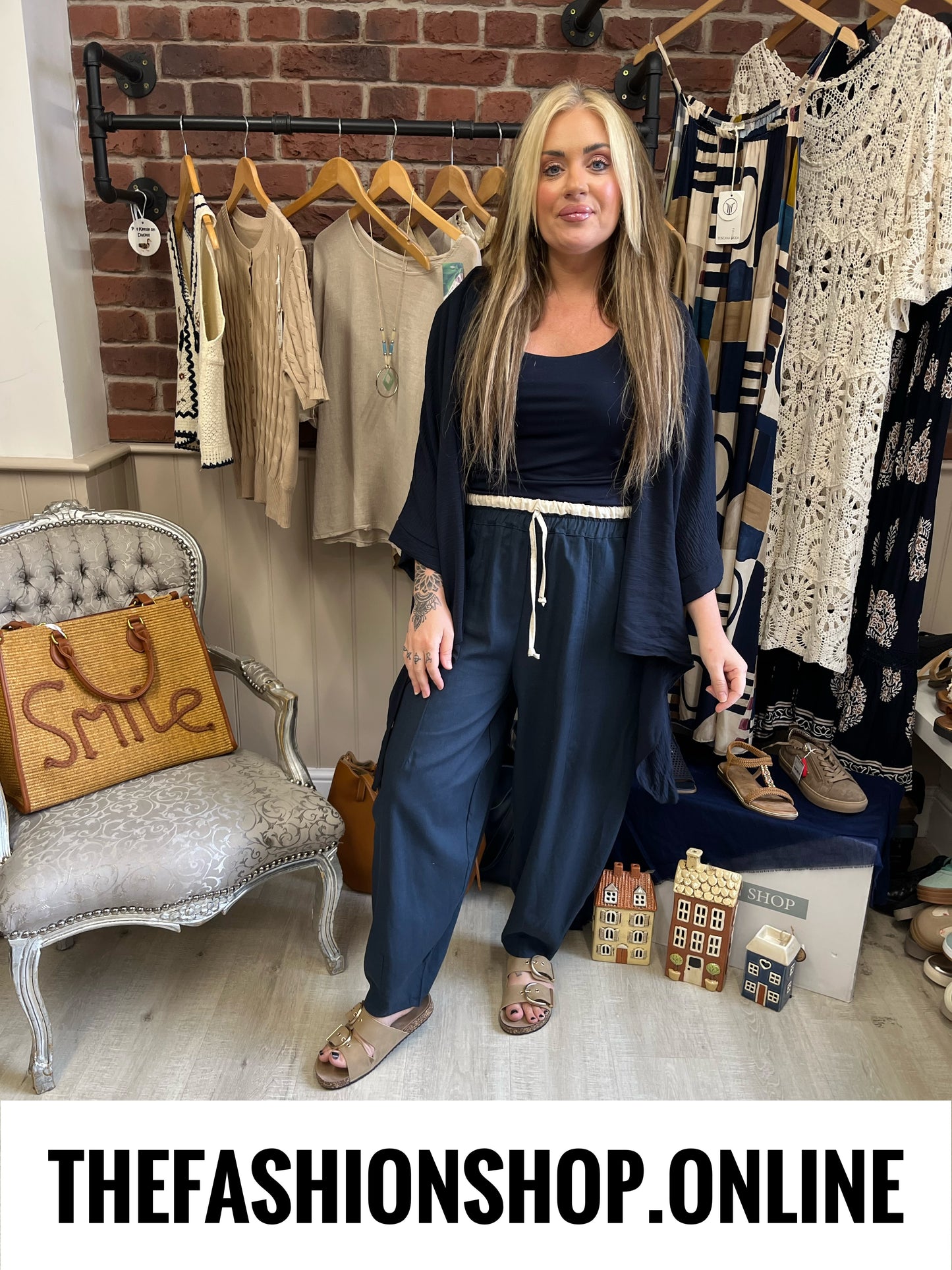 Sasha navy linen mix relaxed trousers 8-14
