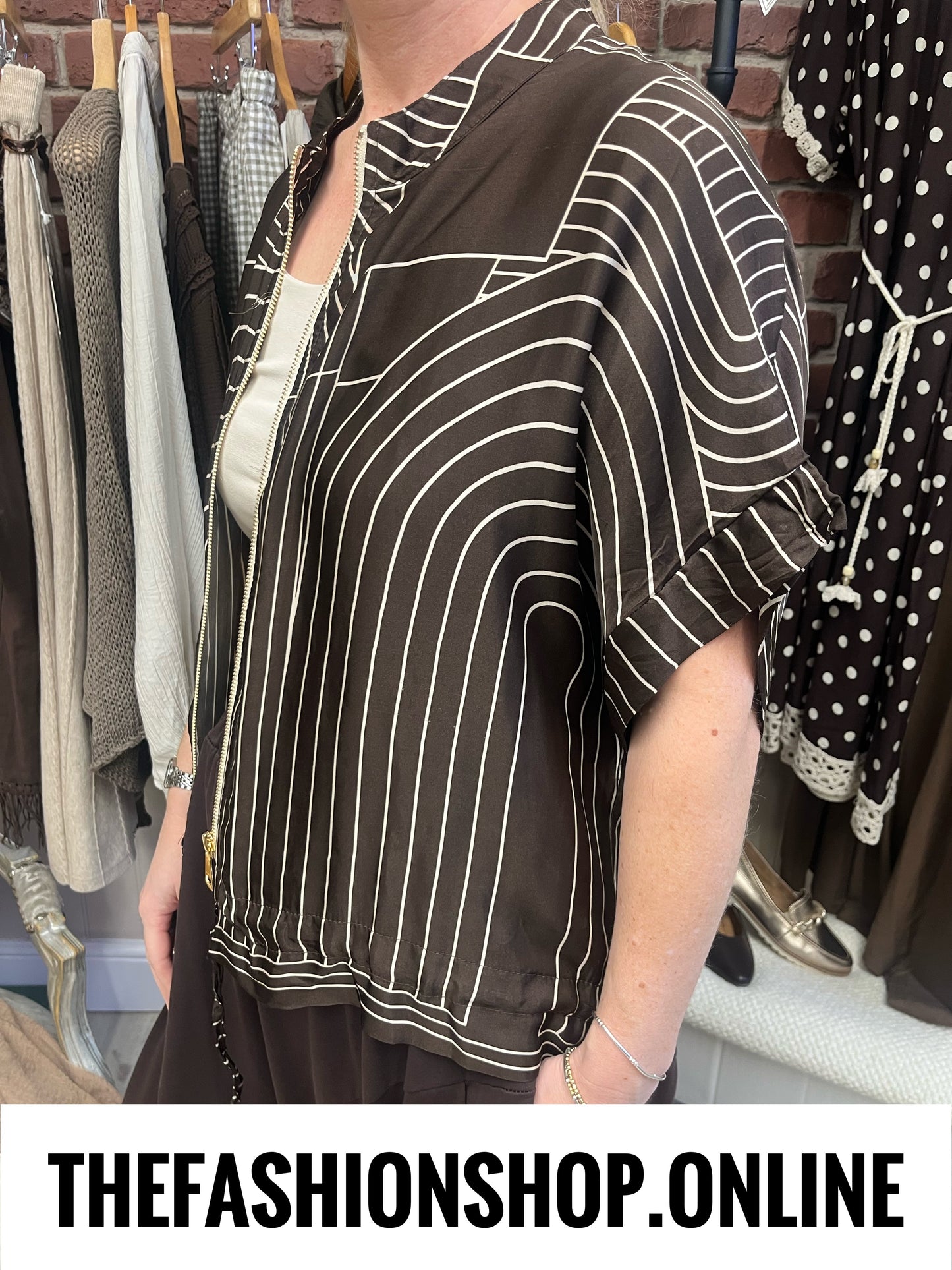 Deena brown geometric silk feel jacket 8-16