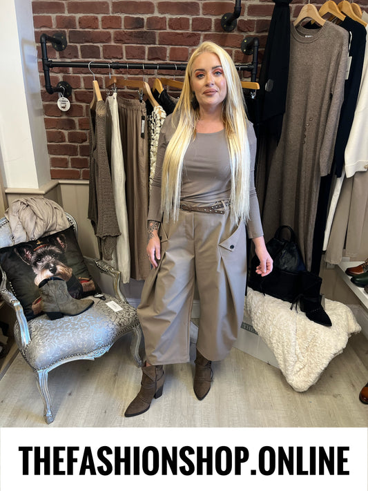 Tara mocha trousers with studded belt 8-16