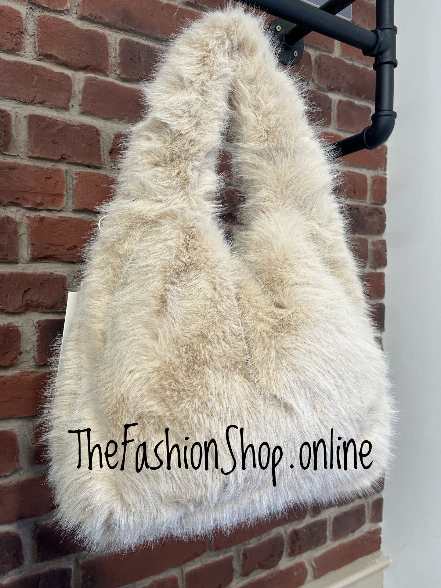 Harlow beige faux fur shoulder bag