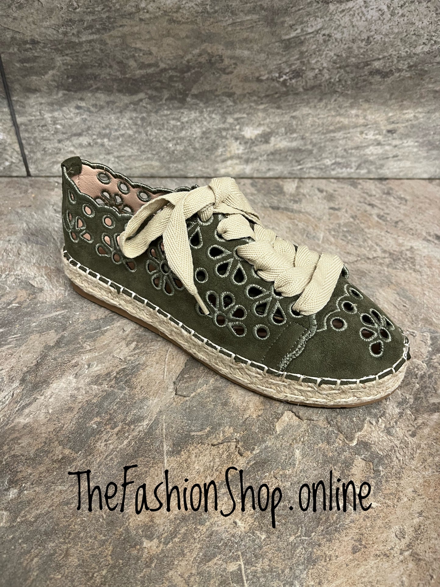Cally khaki cut out espadrille trainers sizes 3-8 (36-41)