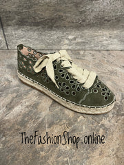 Cally khaki cut out espadrille trainers sizes 3-8 (36-41)