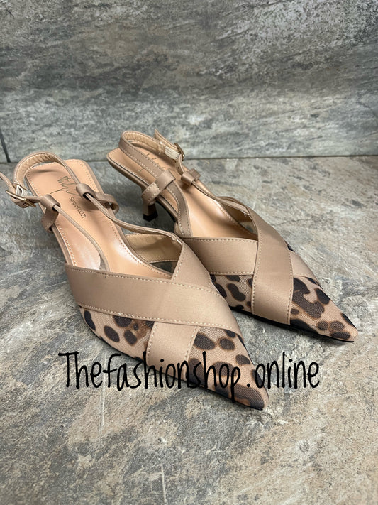 Hayley camel leopard print sling back shoe sizes 3-8