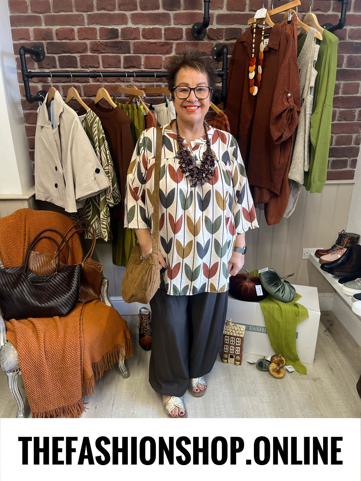 Lorena rust and khaki print tunic 14-20