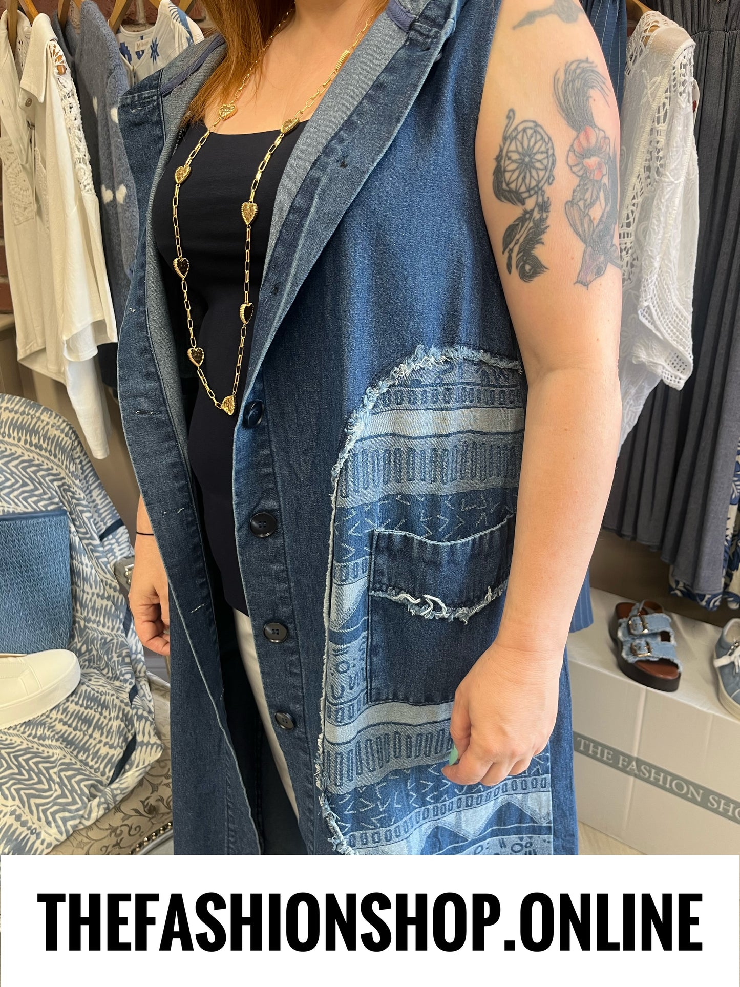 Fly Out denim sleeveless jacket / dress 10-16