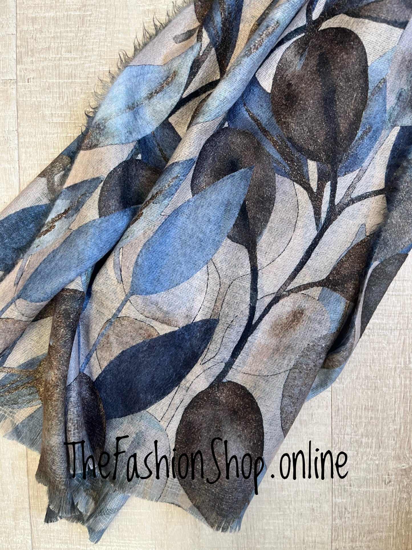 Red Cuckoo navy and grey leaves scarf