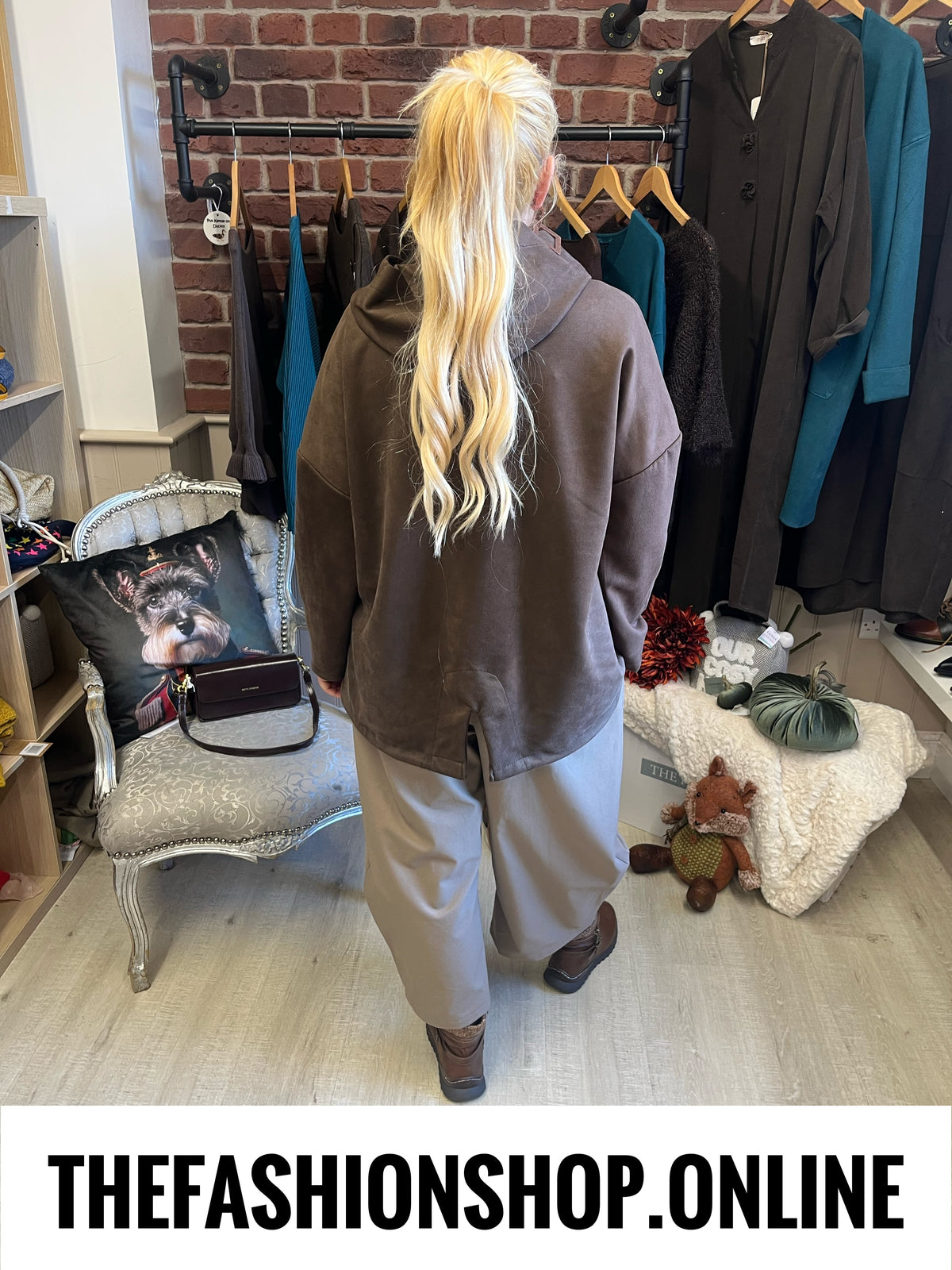 Darcie brown faux suede hooded jacket 14-20