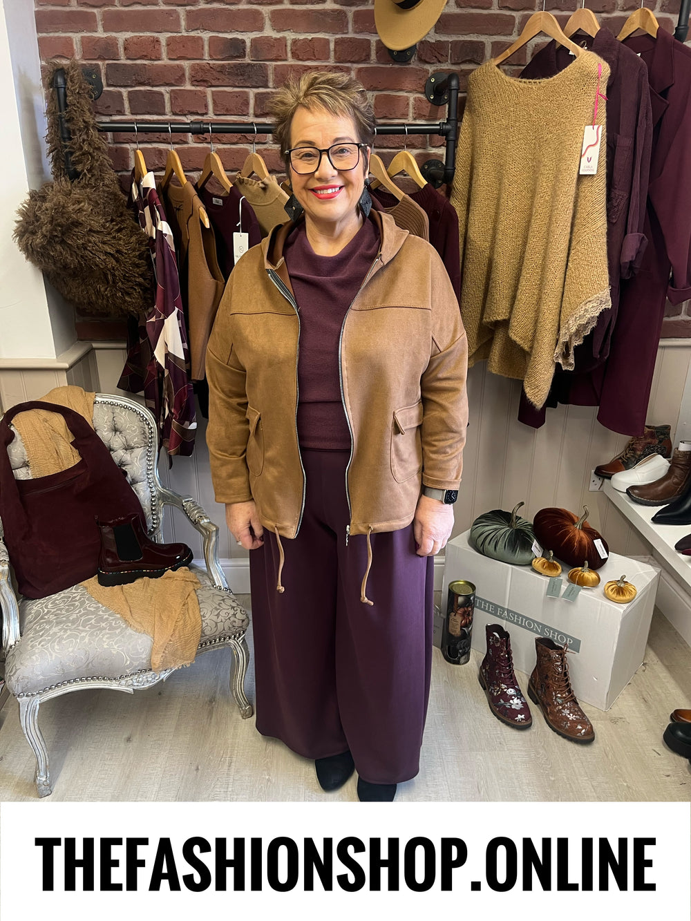 Darcie camel faux suede hooded jacket 14-20