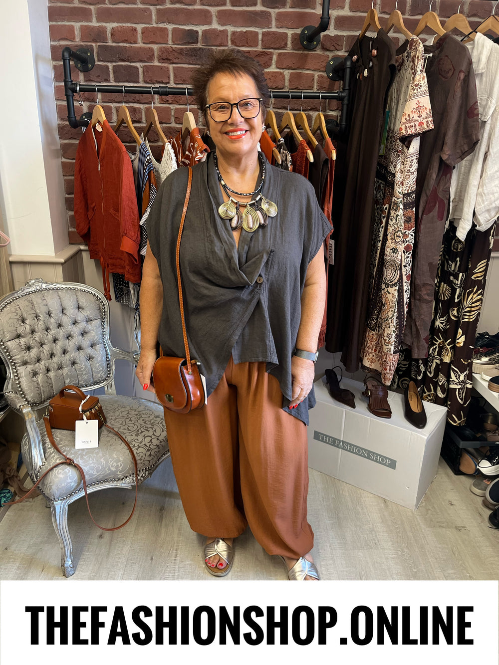 Marlene brown linen mix drape jacket 14-22