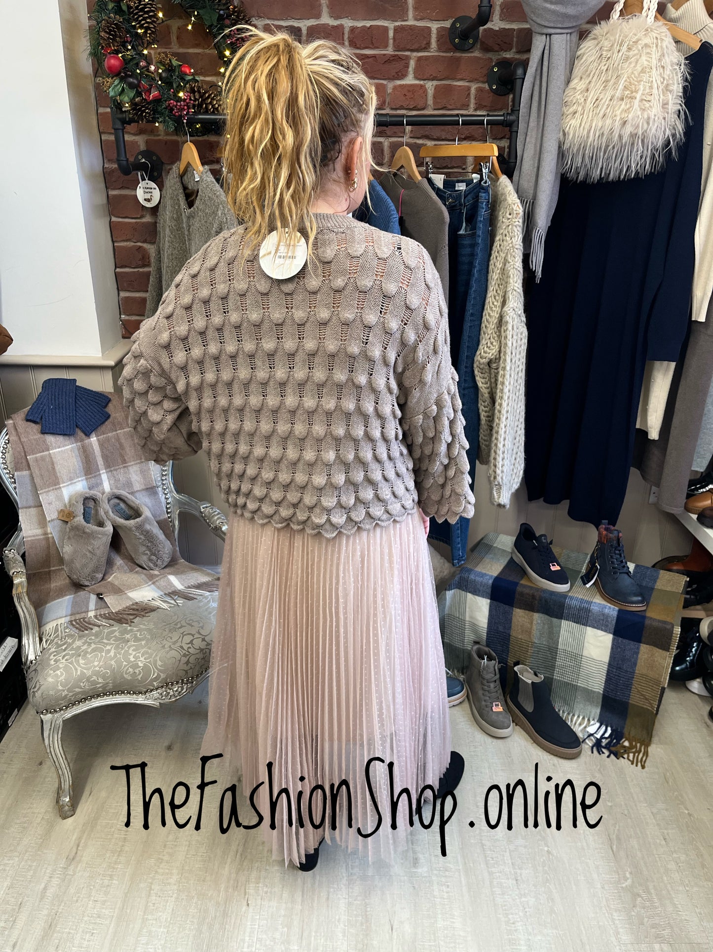 Skyla beige mesh layered skirt 8-14