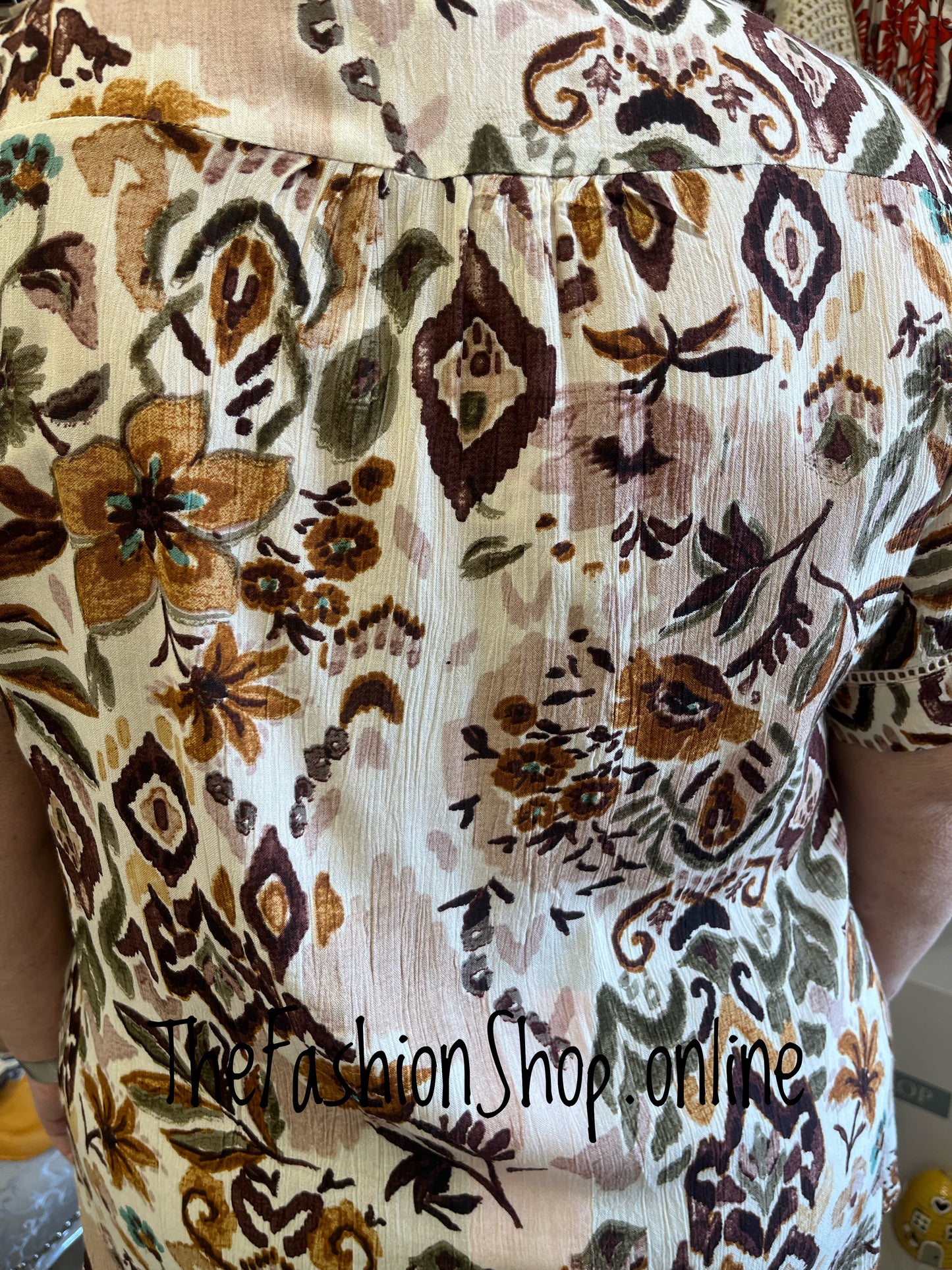 Naomi brown and khaki printed shirt sizes 12, 14 , 16 and 18