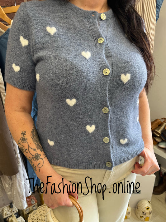 Ebony denim blue hearts wool mix cardigan 8-14