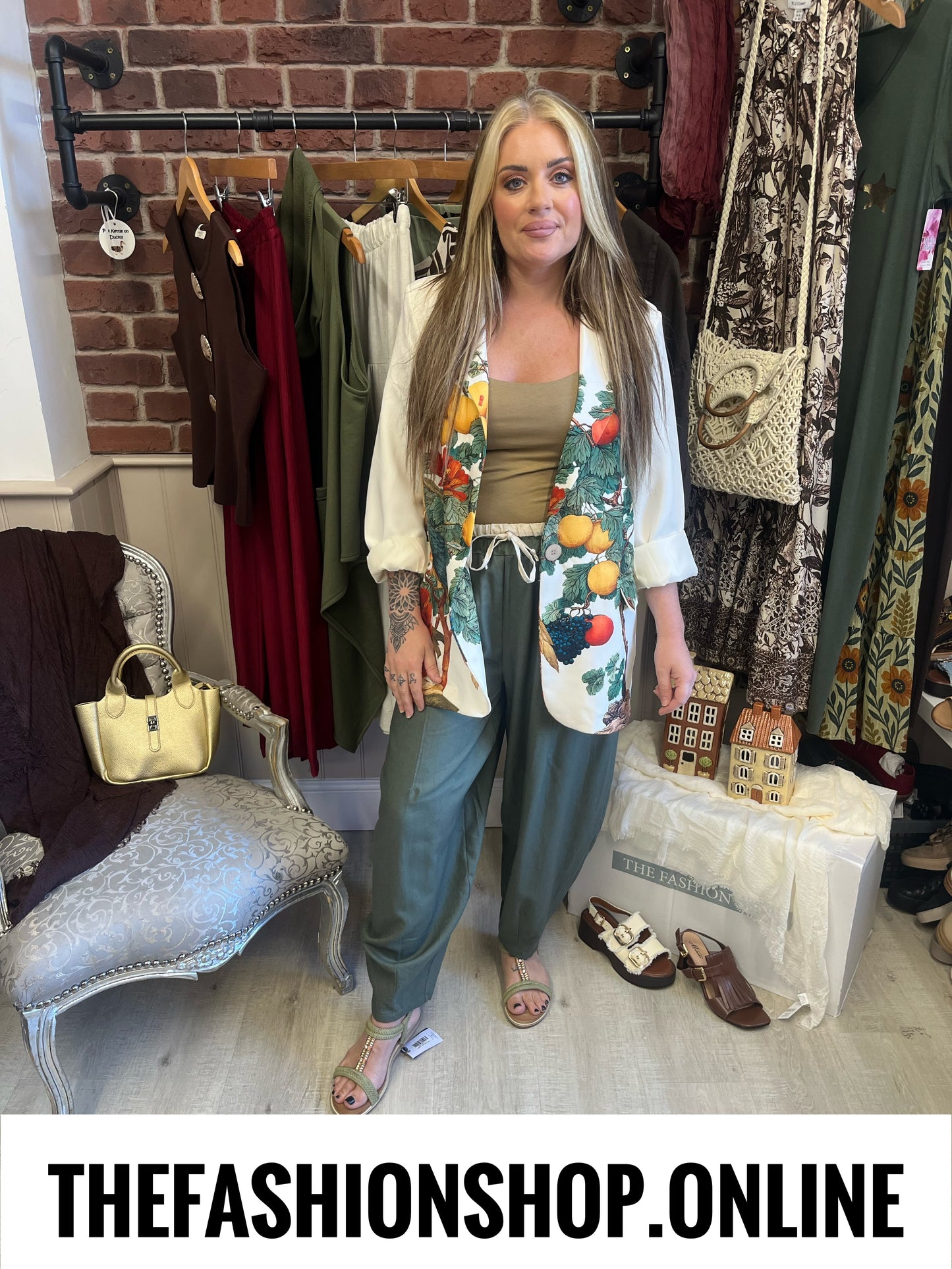 Sasha khaki linen mix relaxed trousers 8-14