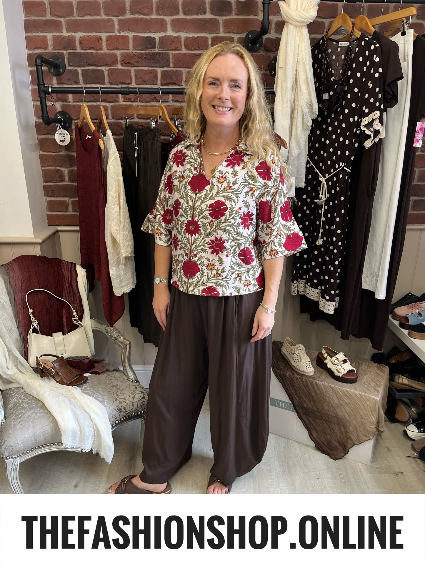 Sholah wine and green floral top 10-16