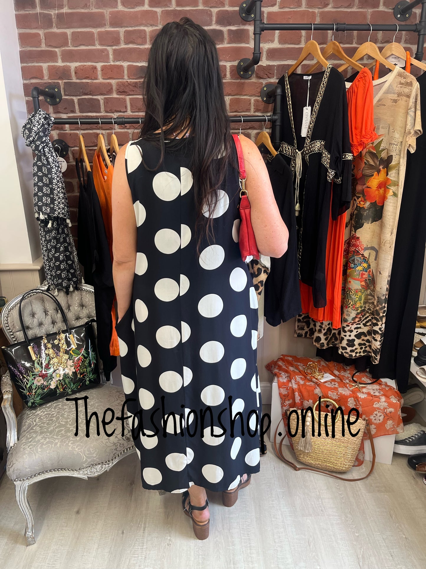 Michelle black and white spot A-line dress 12-16