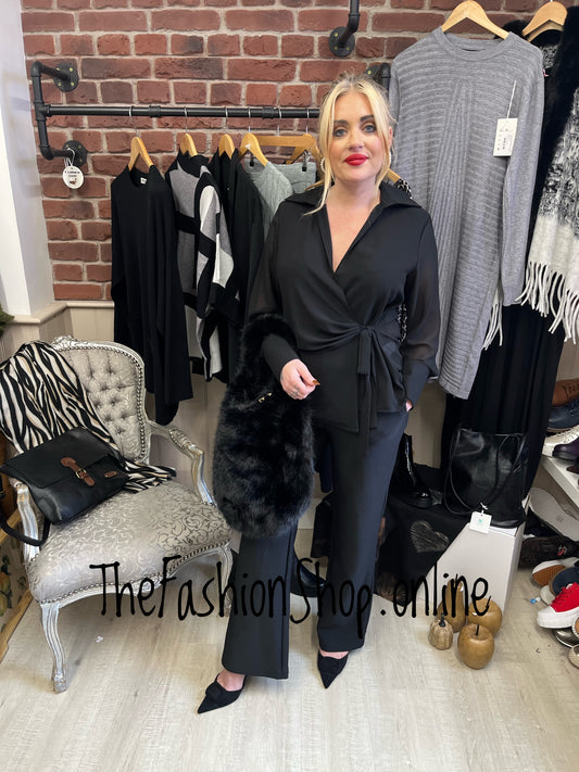 Orla black sheer tie front blouse 8-14