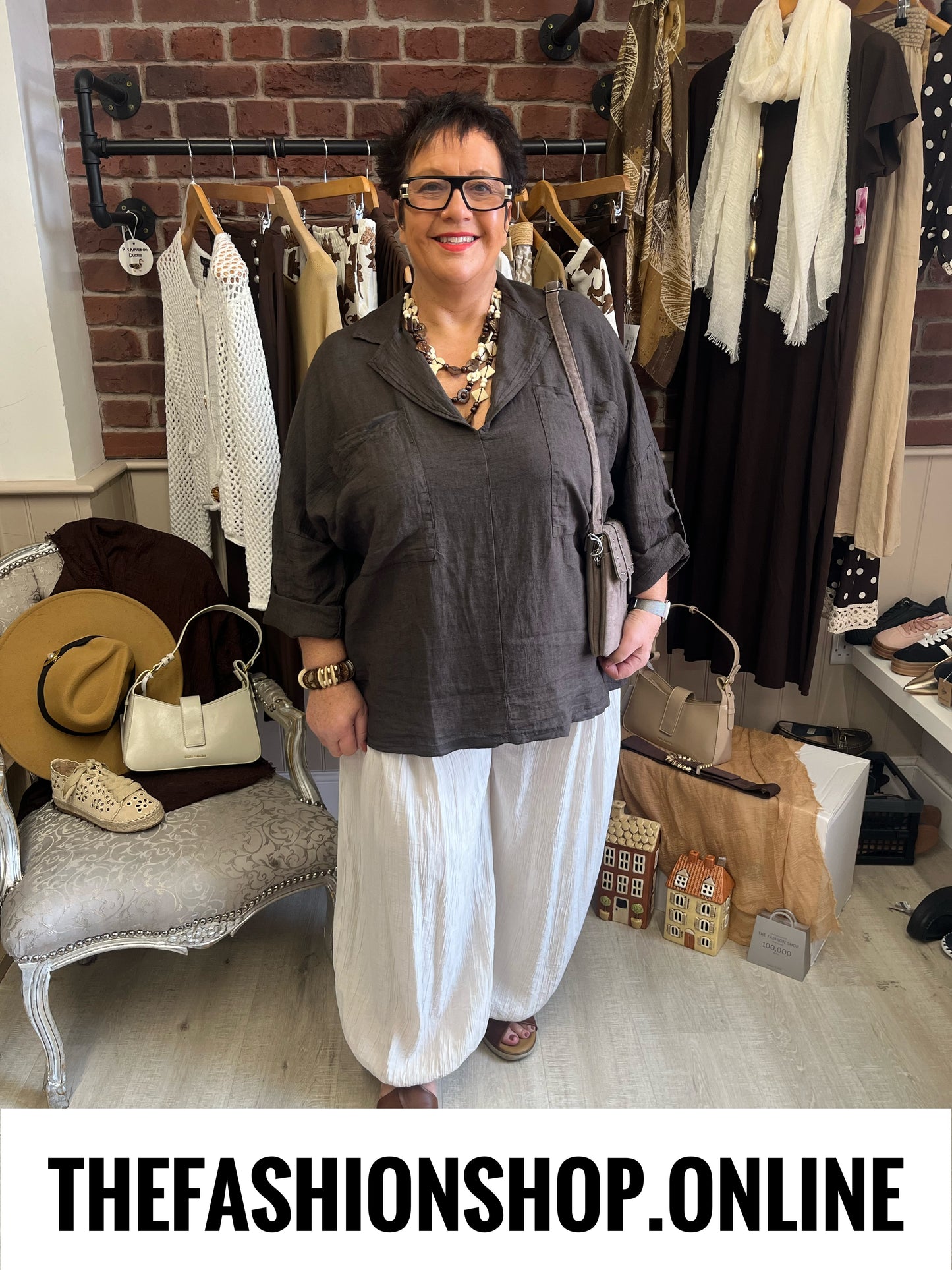 Helena brown linen mix shirt 16-22