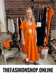 Eden orange palm tree dress 10-18