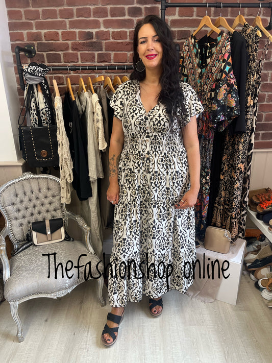 Opulent Harmony black and mocha Damask dress 10-18