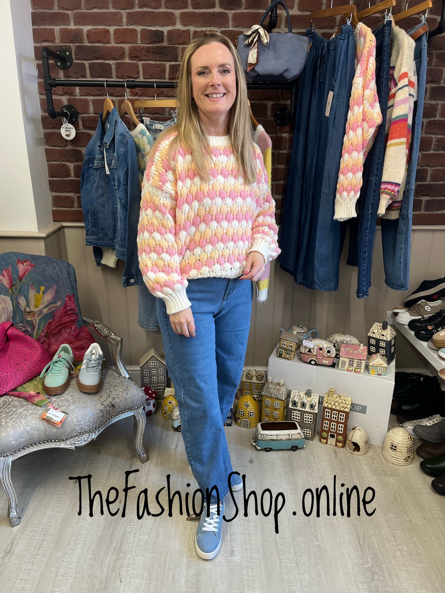 Sophia pink and orange bubble knit jumper 8-14